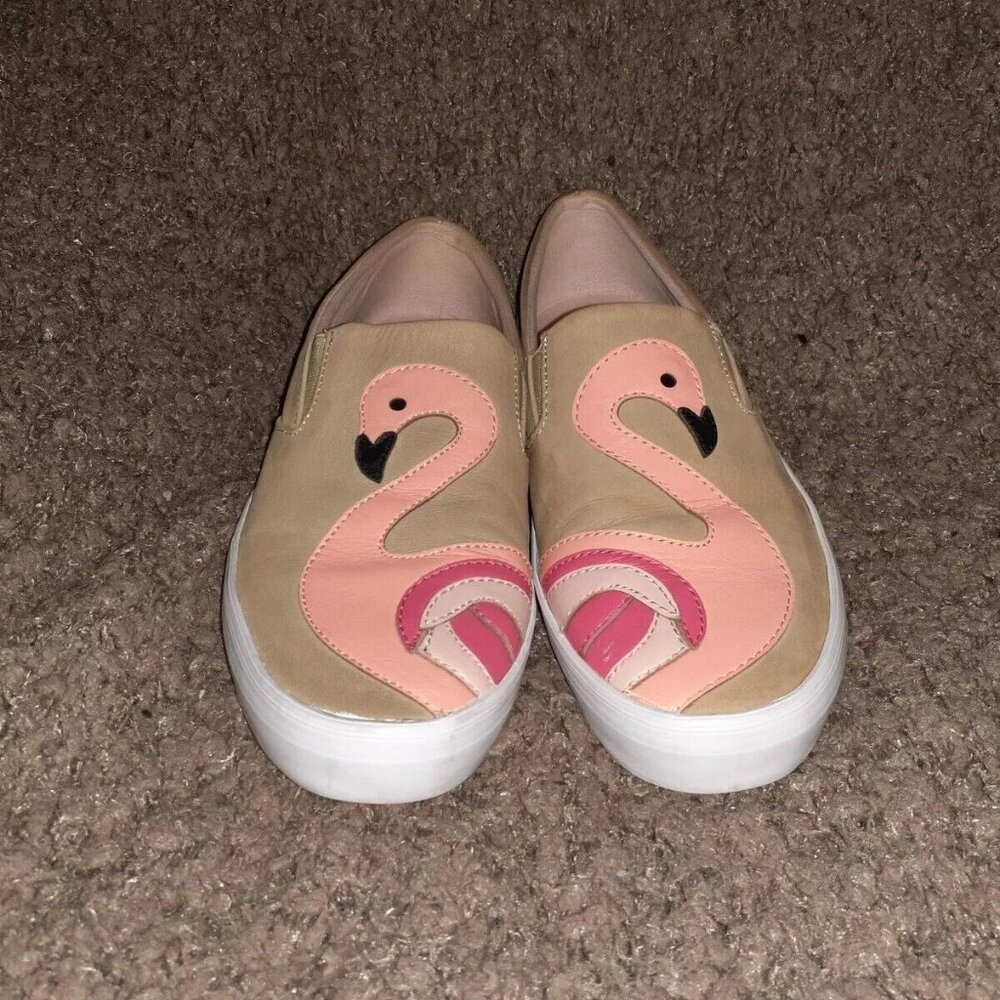 KATE SPADE-Selma-Flamingo Leather Applique/Beige Nubuck-LTD. ED-Sz 7.5-Excellent - Picture 3 of 7